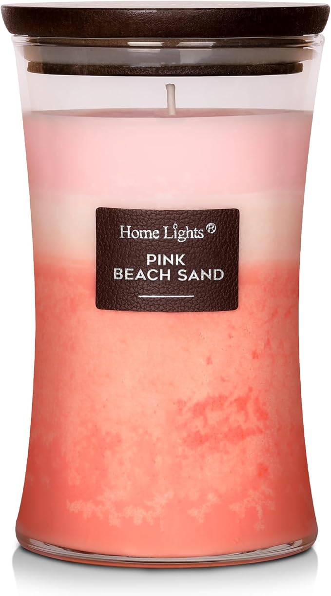 HomeLights 3-Layer Candles for Home Scented, 21.52 OZ Natural Soy Wax Scented Candles Burns Up to 100 Hours, Large Jar, Pink Beach Sand