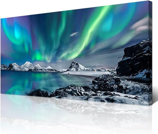 Wapluam Large Canvas Wall Art For Living Room Decorations For Bedroom Office Wall Decor Blue Aurora Scenery Painting On Stretched And Framed Wall Pictures Ready To Hang For Home Decor 24X48in