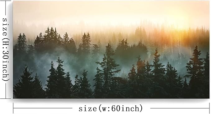 Large Wall Art for Bedroom Living Room Forest Bathed in Sunlight Canvas Print Picture Painting Framed Artwork Wall Decor for Bathroom Modern Room Plants Wall Decorations Size 58x29 Ready to Hang