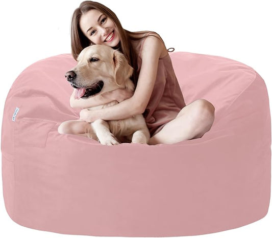3FT Bean Bag Chair with Ultra Soft Velvet Cover Bean Bag Sofa with Memory Foam Bean Bag Chairs with Large Size Lazy Sofa for Dorm Office Living Room Bedroom Light Pink 3'