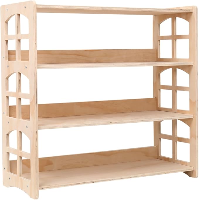 Montessori Bookshelf Toy Shelf Kids Storage Organizer for Toys Book Shelves for Kids Room Sturdy and Safe Toddler Wood Classroom Childrens Bookcases(4Tier)