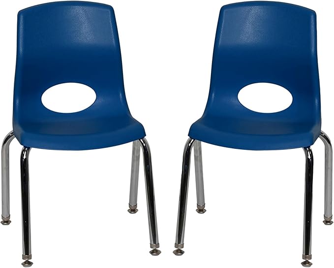 Children’s Factory MyPosture Plus 14" Chair, Navy with Chrome Legs, 2 Pack, Stackable Ergonomic Seating Solution for Classrooms and Homeschools