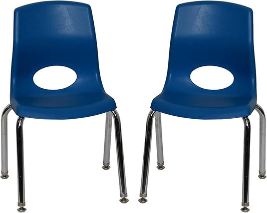 Children’s Factory MyPosture Plus 14" Chair, Navy with Chrome Legs, 2 Pack, Stackable Ergonomic Seating Solution for Classrooms and Homeschools