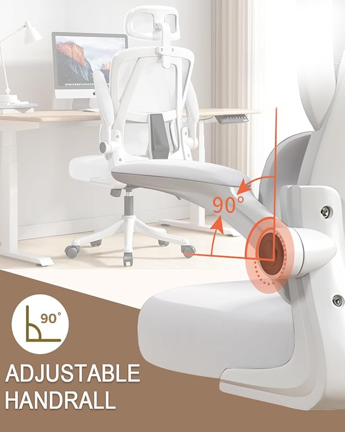 Office Chair Mesh Desk Chair, Ergonomic High-Back Rolling Gaming Work Chairs with Wheels and Adjustable Headrests,Comfortable Flip-up Arms for Home,Bedroom,Study Gaming