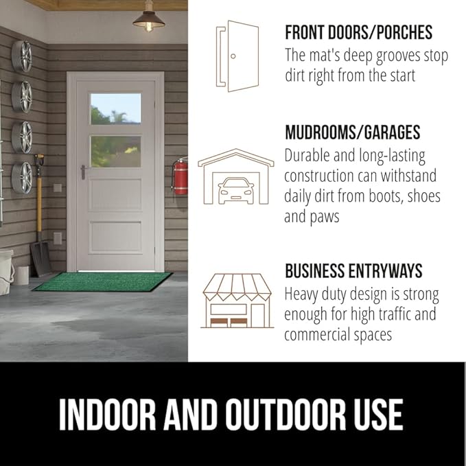 GORILLA GRIP Traffic Guard Door Mat, 72x48, Heavy Duty Welcome Mats, Commercial Office Space Doormat, Waterproof, Fade Resistant, Strong Rubber Backing, Low Profile, Shoe and Boot Scraper, Green
