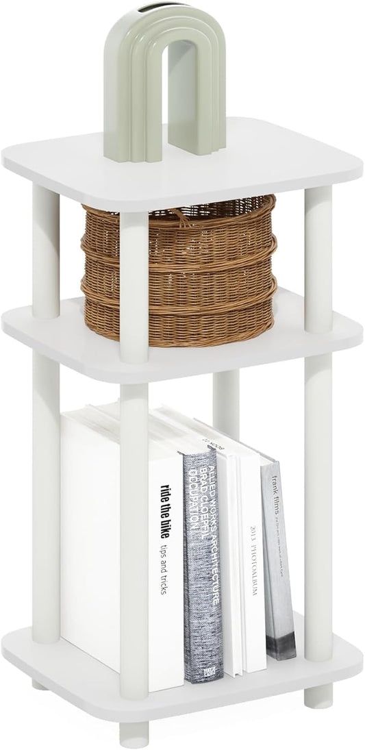 Furinno Just 3-Tier Turn-N-Tube Curve End Table, Side Table, 1-Pack, White/White