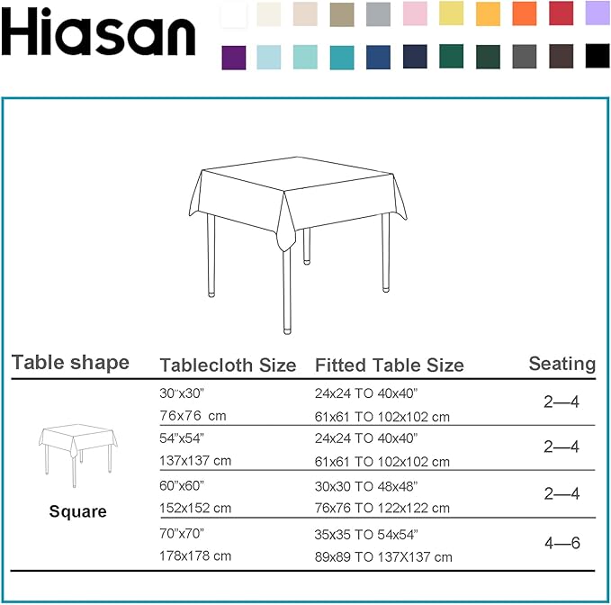 Hiasan Grey Tablecloth for Square Tables - Waterproof and Spillproof Washable Fabric Small Table Cloth for Dining Room Kitchen Party, 40 x 40 Inch