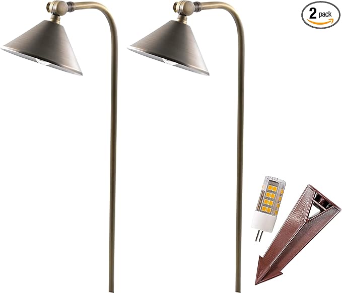 LED Pathway 127 Landscape Light 12V Brass Low Voltage 4W G4 LED Light Bulb Warm White Included Outdoor Mushroom Security Garden Patio Area Light Beautiful Bright Long Lasting (2 Pack)