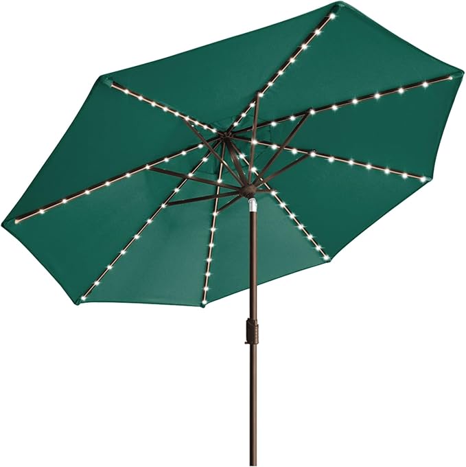 EliteShade USA 10-Year-Non-Fading Solar 9ft Market Umbrella with 80 LED Lights Patio Umbrellas Outdoor Table Umbrella with Ventilation,Forest Green