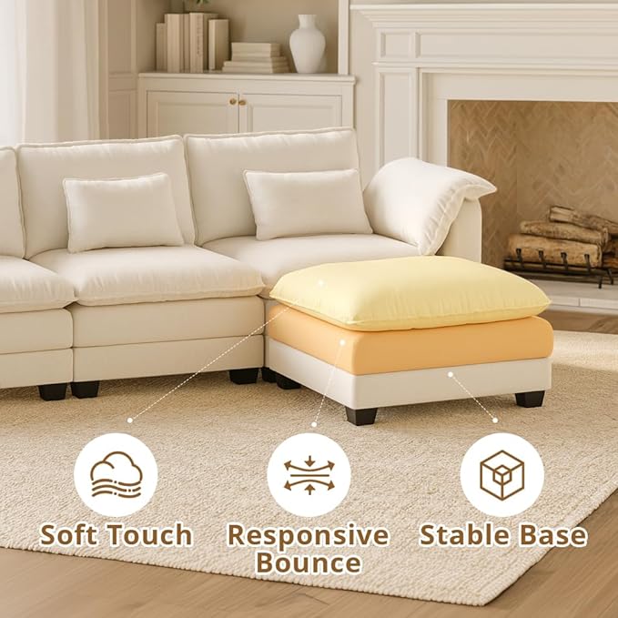 COMHOMA 120" U Shaped Sectional Sofa with Movable 2 Ottomans,Comfy Cloud Modular Couch with Throw Pillows,Modern Chenille Deep Seat Sofa Couches for Living Room,Beige