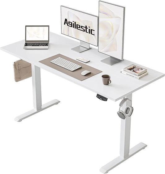 Agilestic Electric Standing Desk, 48 x 24 Inches Height Adjustable Desk, Sit Stand up for Work Office Home, Ergonomic Rising Computer Table with Memory Preset, White