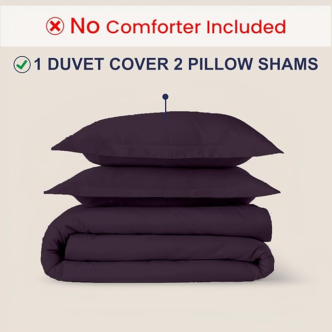 Kotton Culture 3 Pc Queen Size Duvet Cover Set -100% Egyptian Cotton Sateen 600 Thread Count Ultra Soft Premium Durable Comforter Cover Zipper Closure & Corner Ties (Plum,Queen/Full 90" X 90")