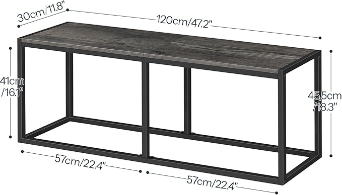 HOOBRO Dining Bench, 47.2 Inch Industrial Style Kitchen Table Bench, Steel Frame, Easy to Assemble, for Kitchen, Dining Room, Charcoal Gray and Black BC12CD01