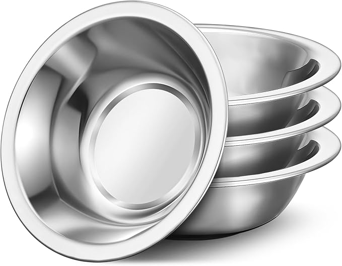 304(18/8) Stainless Steel Mixing Bowls for Kitchen, 4 Pack 7" 21.22 fl.oz Metal Mixing Bowls Set Stackable for Baking Serving Cooking Food Prep Storage Dishwasher Safe Lightweight