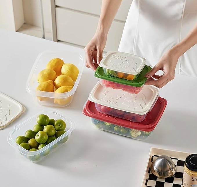 Plastic Food Storage Container Set, 4 Containers with Lids, Assorted Colors (RECTANGULAR JOLLY)