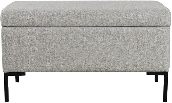HomePop Upholstered Storage Bench with Metal Leg|Homepop Home Décor|Bench with Storage for Living Room & Entryway - Gray Woven