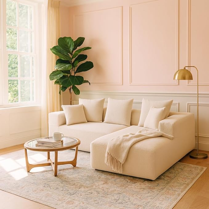 KEIKI L-Shape Cloud Sectional Sofa, 96” Modern Modular Boneless Couch with Left Chaise Lounge, Upholstered Couches for Living Room Bedroom, Beige