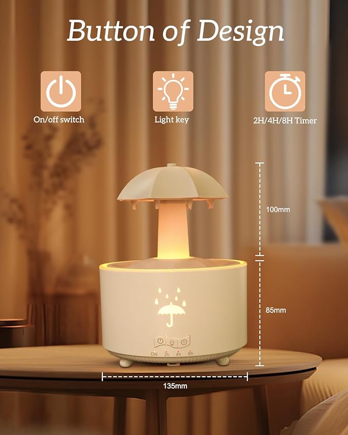 Aesthetic 2-in-1 Humidifier Oil Diffuser with 360° Rotating Raindrop & 7 LED Mood Lights,Ultrasonic Quiet Cool Mist Humidifier for up to 24 Hrs,Ideal Holiday Gifts for Home