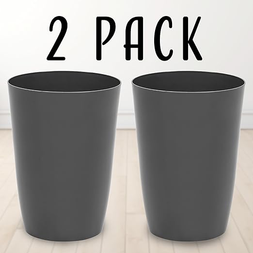 HOLDN’ STORAGE Small Trash Can - Set of 2 Open Top Waste Bin of 1.58 Gallon, Compact Waste Can Perfect for Bathroom, Kitchen, Office, Dorm - Durable Garbage Can - Gray