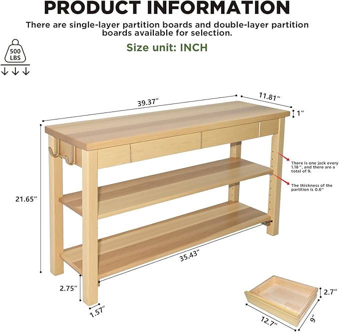 Wood Shoe Bench Entryway with Drawer: 2-Tiers Wooden Storage Shoe Rack with Bench Seat, Compact Mid-Century Modern Design for Entryway, Hallway,Closet,Front Door Entrance,Foyer Natural 39.3"