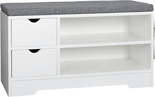 WelFurGeer Shoe Bench with Cushion, Entryway Bench with Storage, Shoe Bench Entryway with Storage, Shoe Rack with Bench White