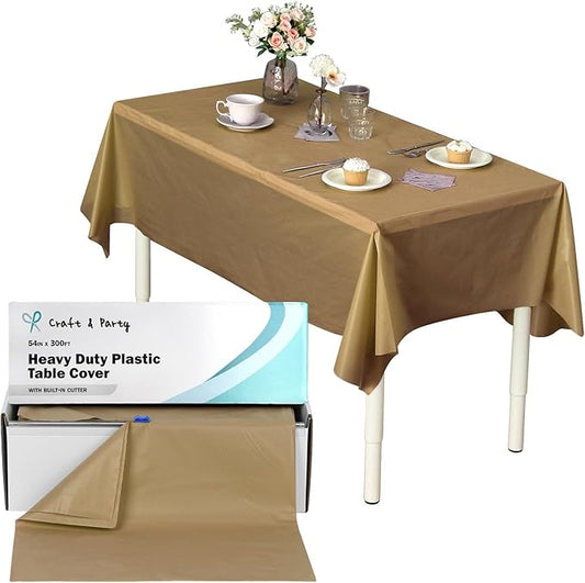 Craft And Party, 54 in x 300 feet Plastic Table Cover Roll for Party, Banquet, Picnic, Kids Activities for Any Size and Shape Table (Gold, 54" x 300ft)