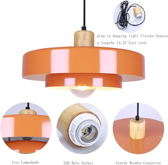 Plug in Pendant Light Modern Pendant Lamp E26 Vintage Hanging Light Fixture with 14ft Cord On/Off Switch for for Dining Room Bedroom Living Room Kitchen Island