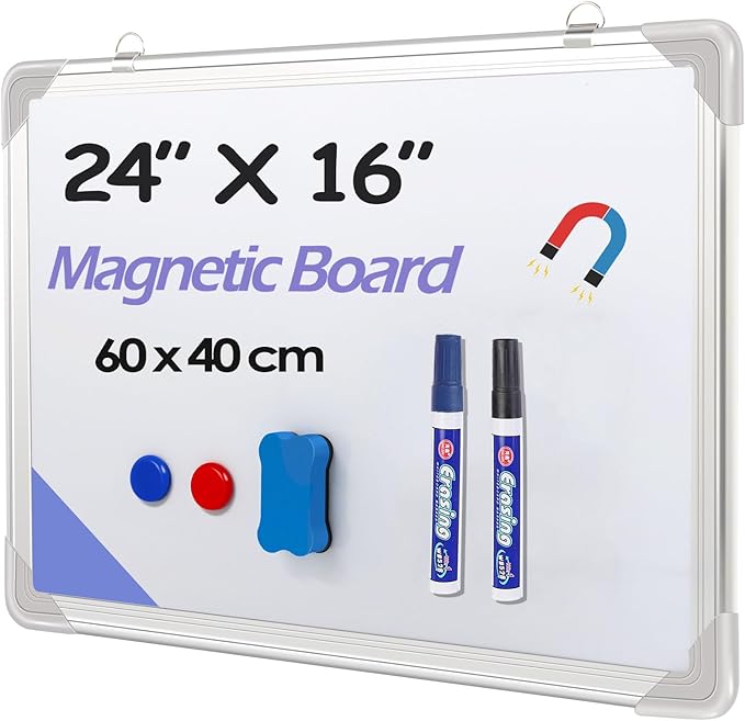 Dry Erase White Board, 24x16Inch (60x40cm) for Wall Whiteboard Aluminum Frame Hung for Kids Draw and Write Teach