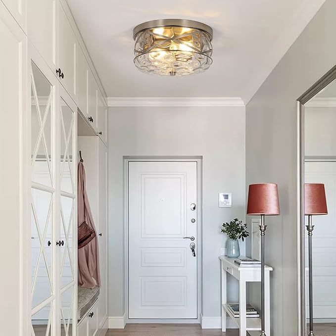 2-Light Flush Mount Ceiling Light Farmhouse Kitchen Island Ceiling Light with Bubble Glass Close to Ceiling Light Fixture for Living Room Bedroom Foyer Hallway