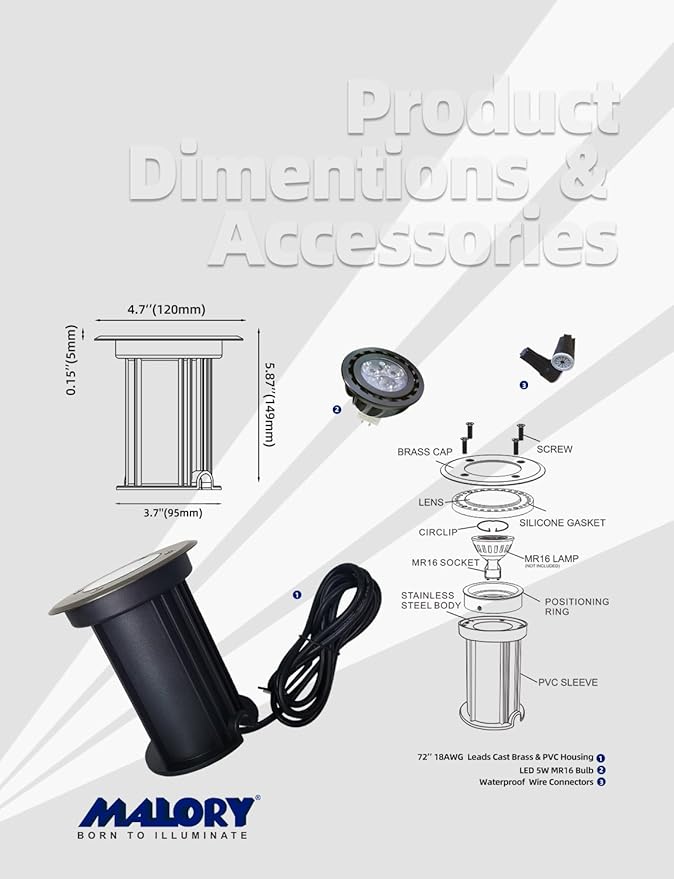 MALORY Brass Open Top Cover Landscape Well Lights, 12V Low Voltage Outdoor In Ground Lights, Landscape Lighting Wired with 5W 2700K MR16 for Pathway, Driveway and Garden (Open Top, 1-Pack with Bulb)