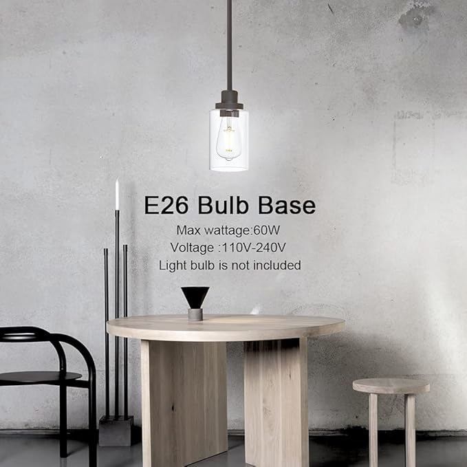 Vintage 1-Light Hanging Ceiling Fixture Pendant Light, Oil Rubbed Bronze Mini Lighting Chandelier with Clear Glass Shade for Kitchen Island Farmhouse