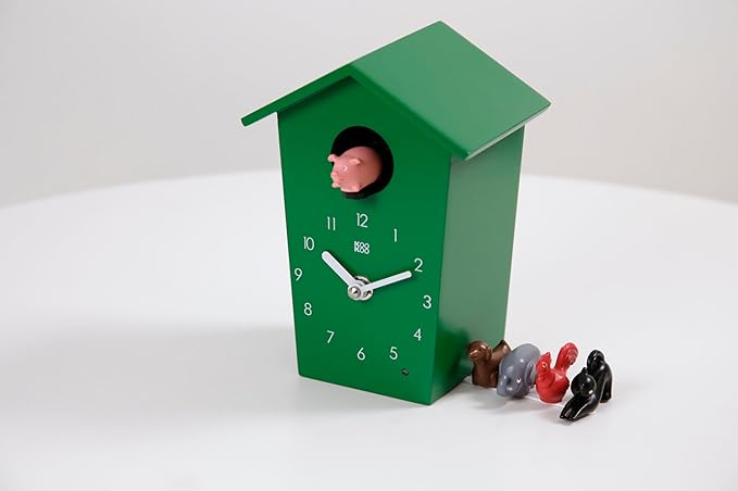 KOOKOO AnimalHouse Green, Small Cuckoo Clock with 5 Farm Animals Sounds (Natural Field Recordings)
