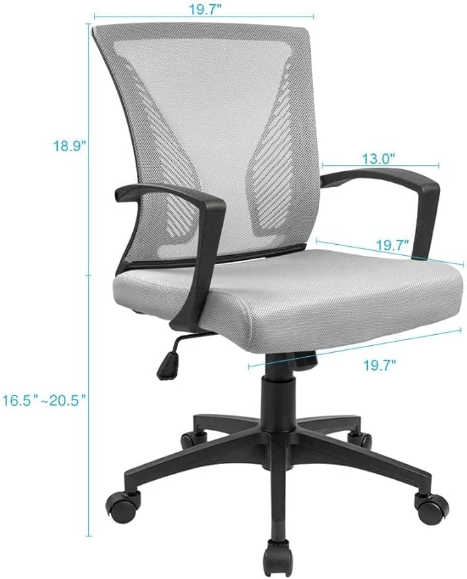 Furmax Office Chair Ergonomic Computer Desk Mesh Chair Mid Back Swivel Lumbar Support with Armrest (2, Gray)