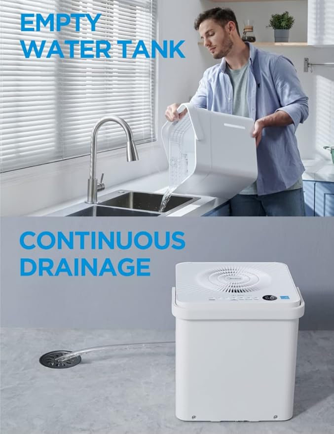 Midea Cube 50 Pint Dehumidifier for Basement and Rooms at Home for up to 4,500 Sq. Ft., Smart Control, Compatible with Alexa (White), Drain Hose Included, ENERGY STAR Most Efficient 2023