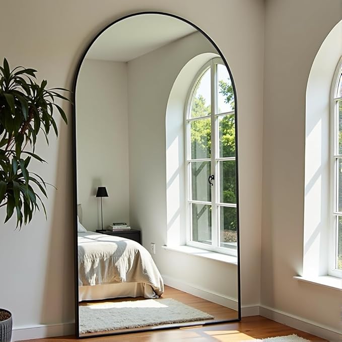 OGCAU Full Length Mirror, 78"x38" Arched-Top Full Body Floor Mirror Hanging or Leaning, Standing, Wall Mounted with Aluminum Frame for Living Room (Black)