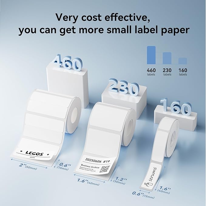 NIIMBOT Labels, 2 Rolls Refill Thermal Label for Label Maker B1/B21/B21Pro/B3S/B31/K3, Waterproof, Oil-Proof and Tear-Proof Sticker Labels, 2'' x 0.6''x2(50x15mmx2) White