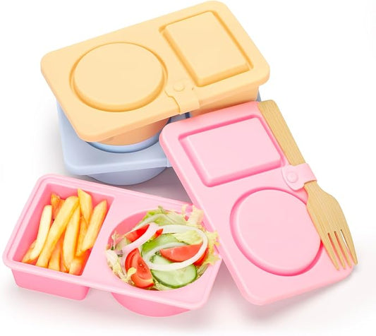 3 PCS Reusable Silicone Snack Containers with Lids Double Compartment Snack Box Container for Food (3P)