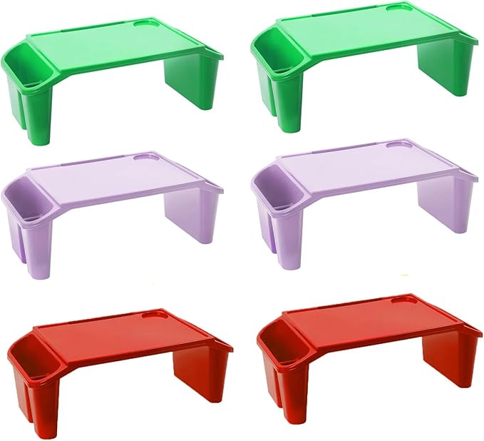 6 Pcs Kids Lap Desk Tray, Plastic Breakfast Lap Desk Trays with Storage Slots, Portable Stackable Lap Tray Table for Eating Writing Drawing Classroom, 19.69" L x 9.84" W x 7.1" H (Multicolor)