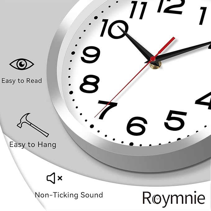 Wall Clock Silent Non-Ticking Modern Clock Battery Operated 8 Inch Small Classic Analog Decorative for Kitchen, Bathroom, Office, Bedroom, Home(Silver)