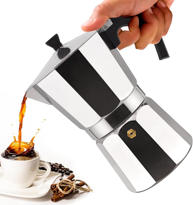 6 Cup Aluminum Moka Pot Classic Stovetop Espresso Coffee Maker 300ml 10oz Coffee maker Percolator Mocha Pot Greca Coffee Maker Cafe Makers for Italian and Cuban Café Brewing Silver