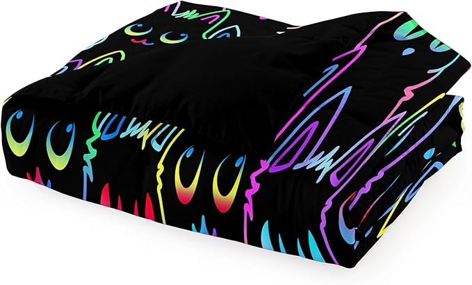 Cute Cartoon Cat Comforter Set for Girls - Twin Size Ultra Soft Cats Patterns Bedding Set With 1 Quilt and 1 Pillowcase