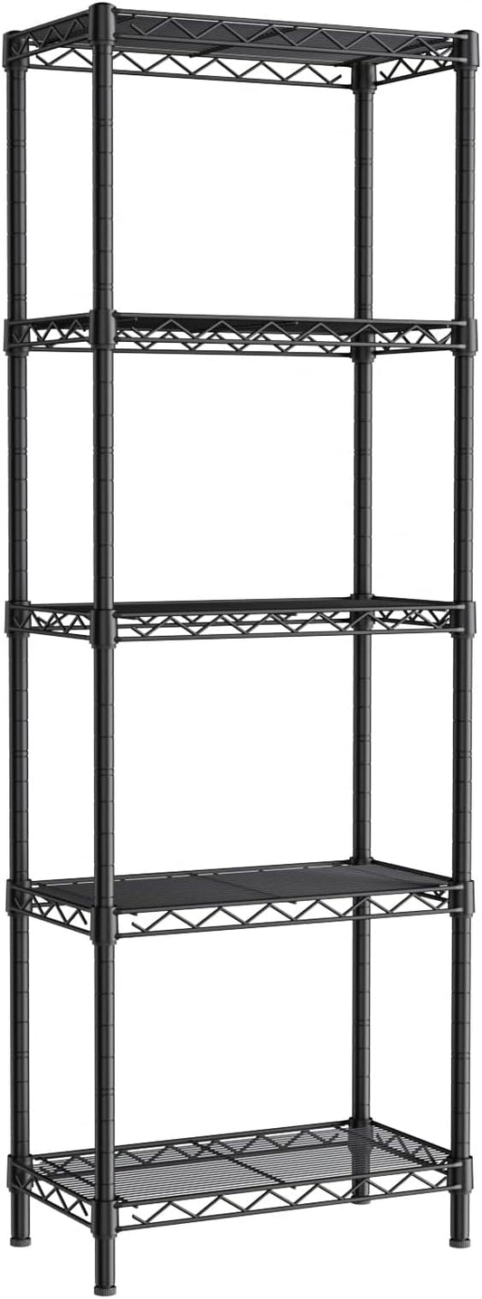 Small 5 tire Shelves Storage Wire Shelving Unit Metal Shelf Adjustable Organizers Storage Shelving for Bathroom Laundry Room Kitchen Pantry10”D x 16”W x 55”H Black