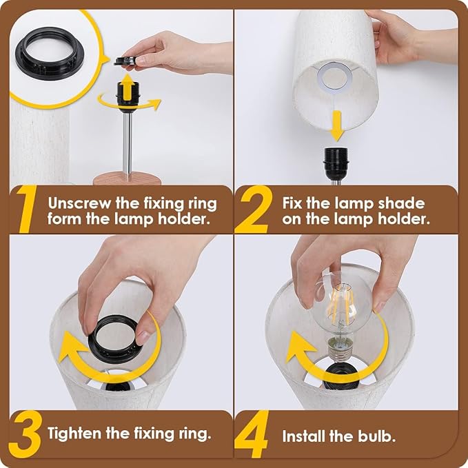 Yarra-Decor Bedside Table Lamp with USB Port - Touch Control for Bedroom Wood 3 Way Dimmable Nightstand Lamp with Round Flaxen Fabric Shade for Living Room, Dorm, Home Office (LED Bulb Included)