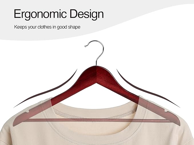 StorageWorks Wooden Hangers 30 Pack, Wood Coat Hanger for Coats, Shirts, Jackets, Pants, Suits, Dark Cherry Color