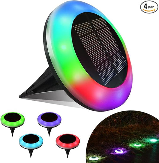 4 Pack 20 Lumens Colorful Solar Ground Lights,Pool Lights Solar Powered with Colorful & White LEDs for Pool Area, Ground, Pathway, Yard, Patio, Lawn and Garden