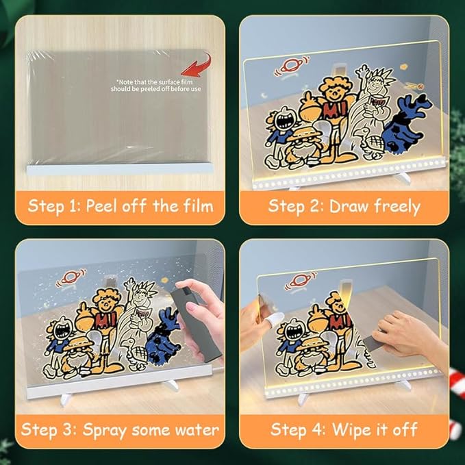 LED Note Board with Colors, Light Up Acrylic Message Board, Led Drawing Board, Illuminated Acrylic Notepad with Adjustable Stand and 7 Pens (5.9" × 5.9")