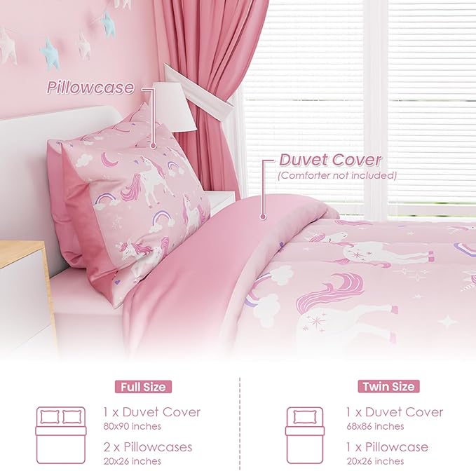 SANDJEST Unicorn Duvet Cover Sets Twin Size for Kids Girls, Include 1 Polyester Comforter Cover 68x86 Inches and 1 Pillowcase 20x26 Inches, Comforter Not Included, Gift for Christmas Birthday