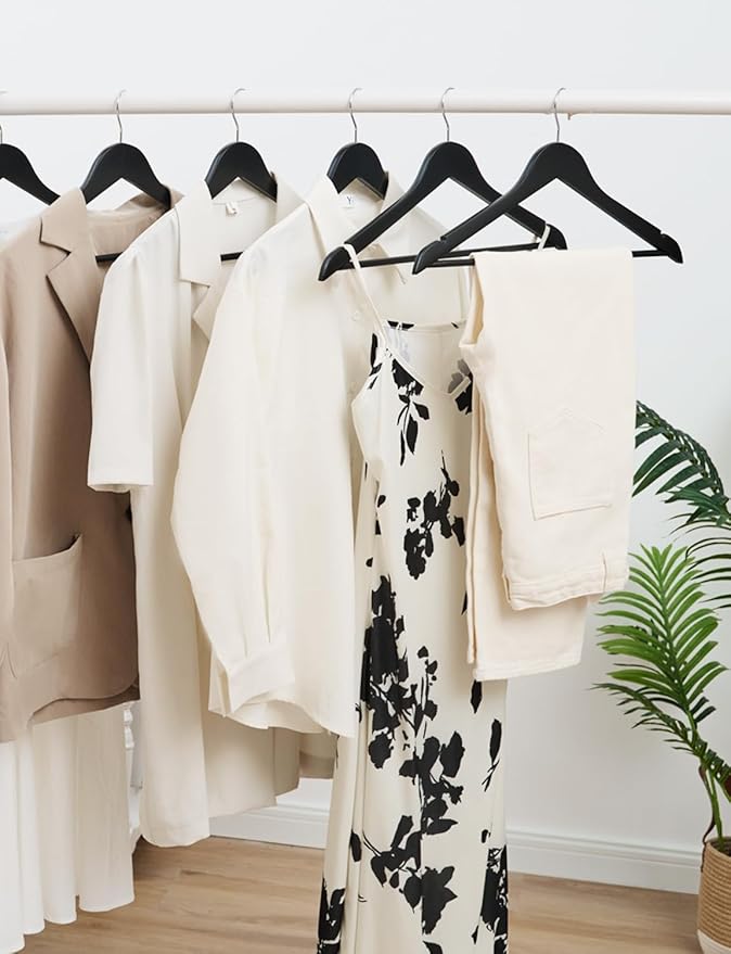 StorageWorks Black Wooden Hangers, 30 Pack Wood Hanger for Closet, Coat Hangers for Coats, Shirts, Pants, Suits