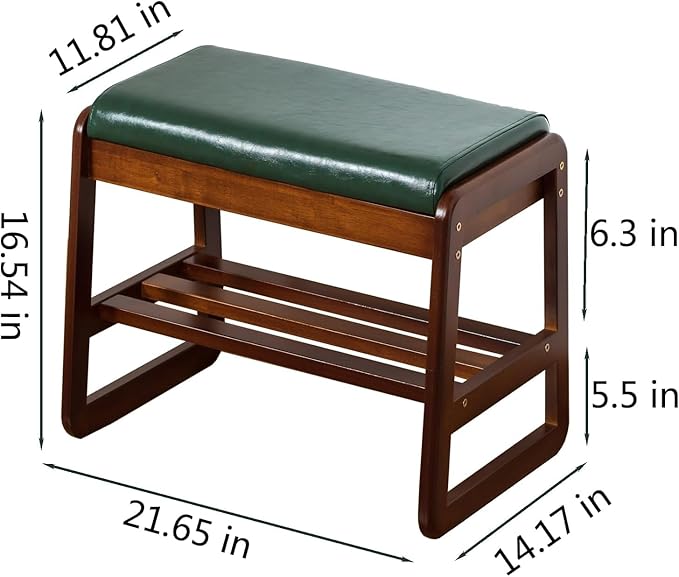 Shoe Rack Bench, Solid Wood Entryway Bench with Flip-Open Storage Box for Entry, Hallway (Green-21.65")