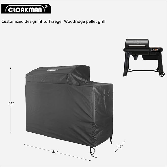 Outdoor Heavy Duty 600D Waterproof Pellet Grill Cover Compatible with Traeger Woodridge Pellet Grill, BAC761 Full-Length All Weather Grill Cover Accessory (Woodridge)